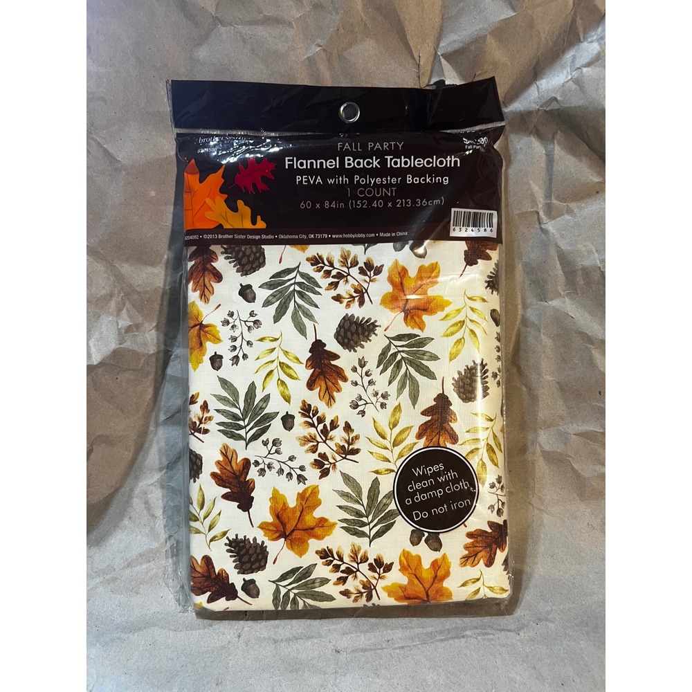 Brother Sister Design Studio 60x84 Tablecloth Cream Autumn Leaves Pinecone Fall